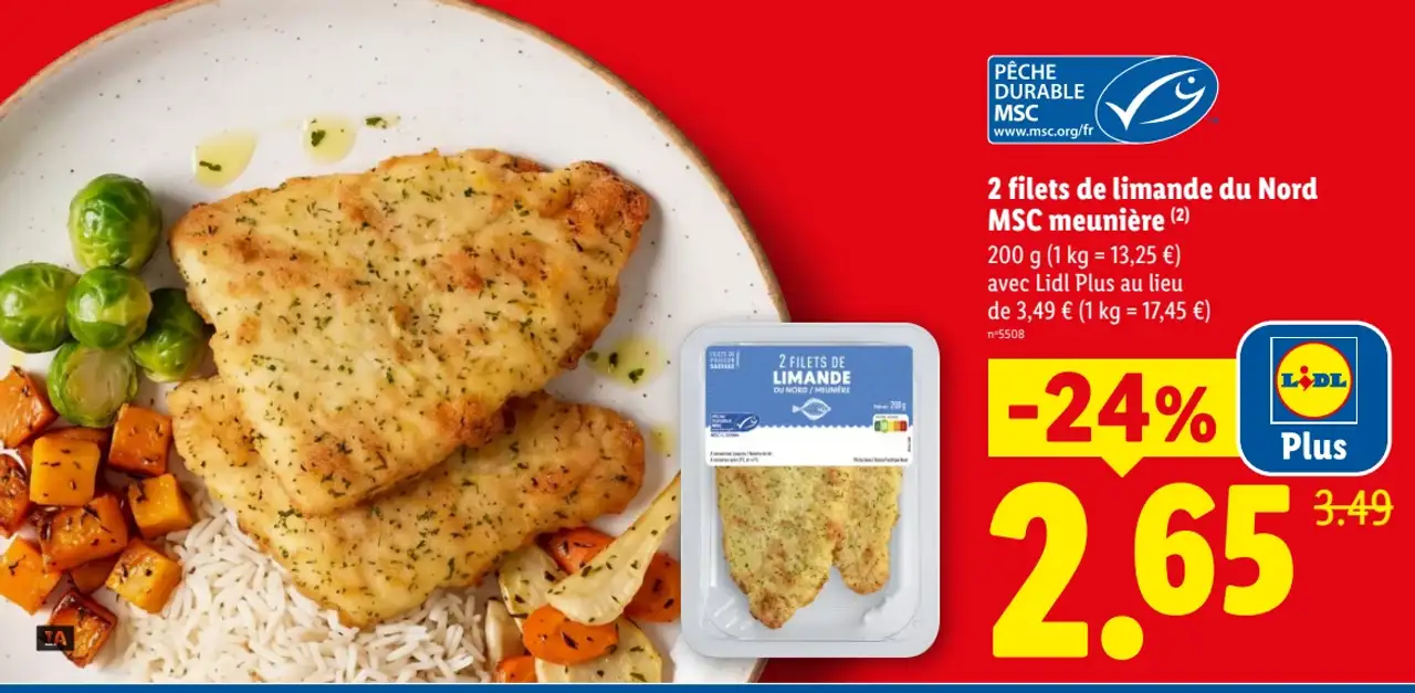 2 filets de limande du Nord MSC meunière