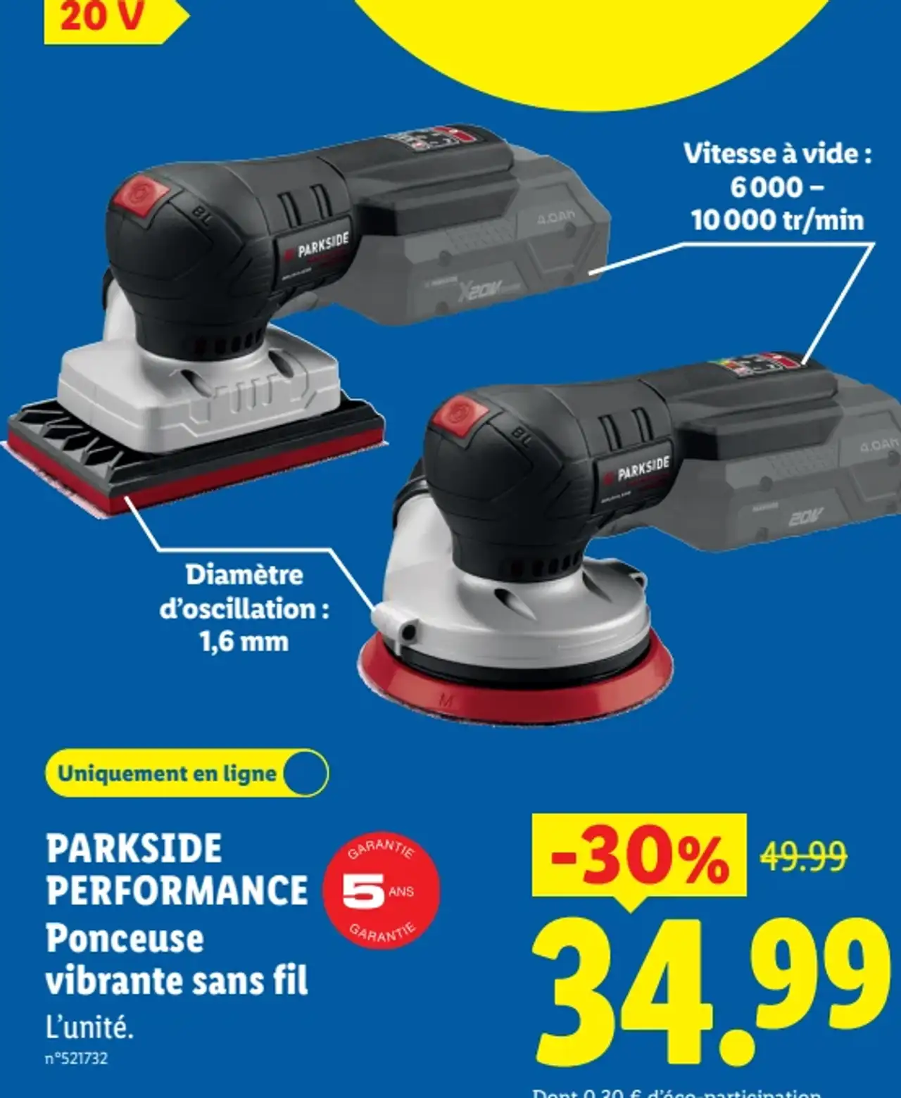 Ponceuse vibrante sans fil Parkside Performance