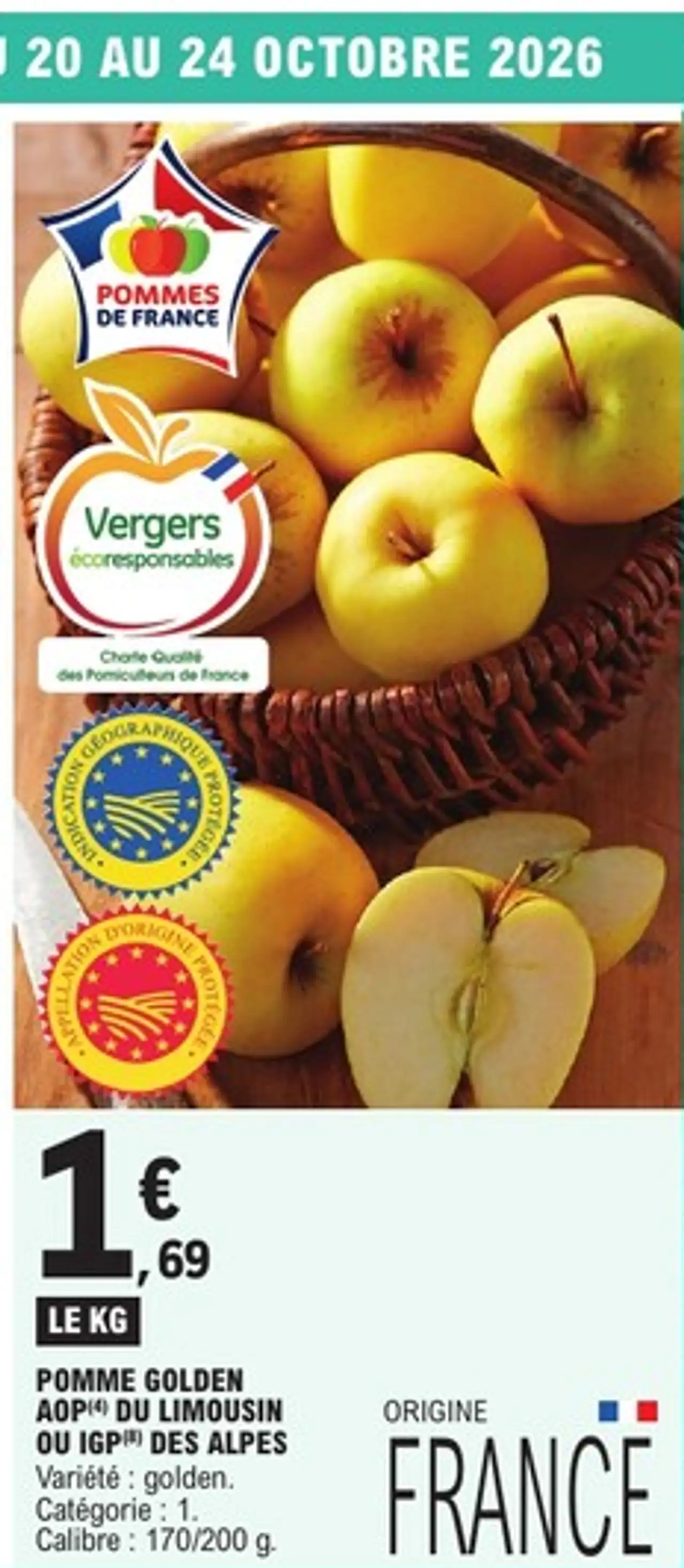 Pomme Golden AOP du Limousin ou IGP des Alpes