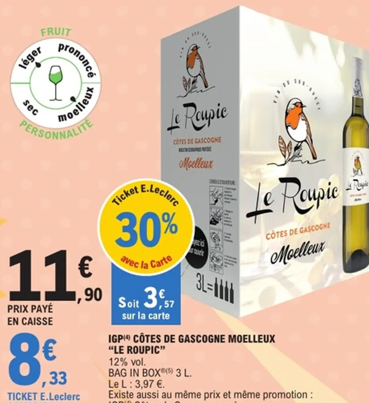 Vin blanc moelleux IGP Côtes de Gascogne Le Roupic