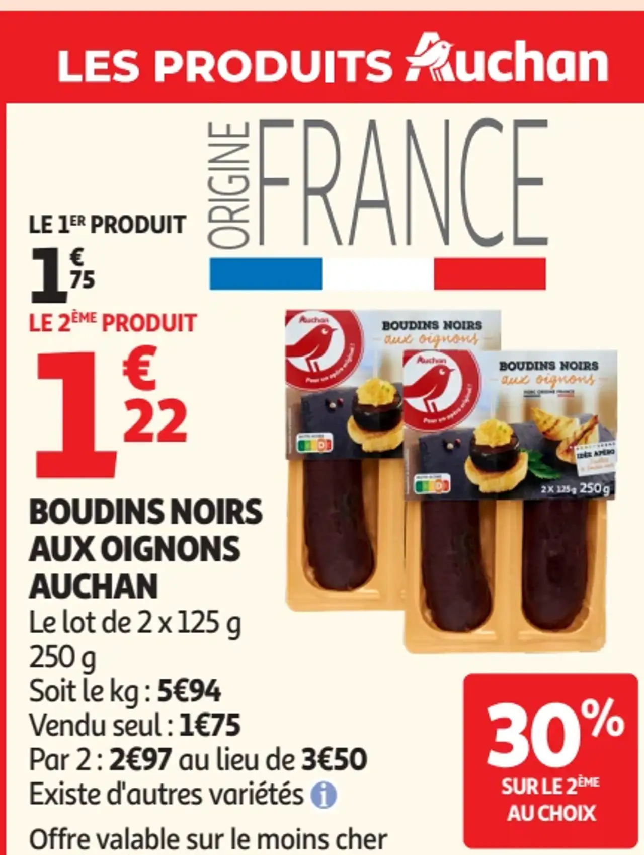 Boudins noirs aux oignons Auchan