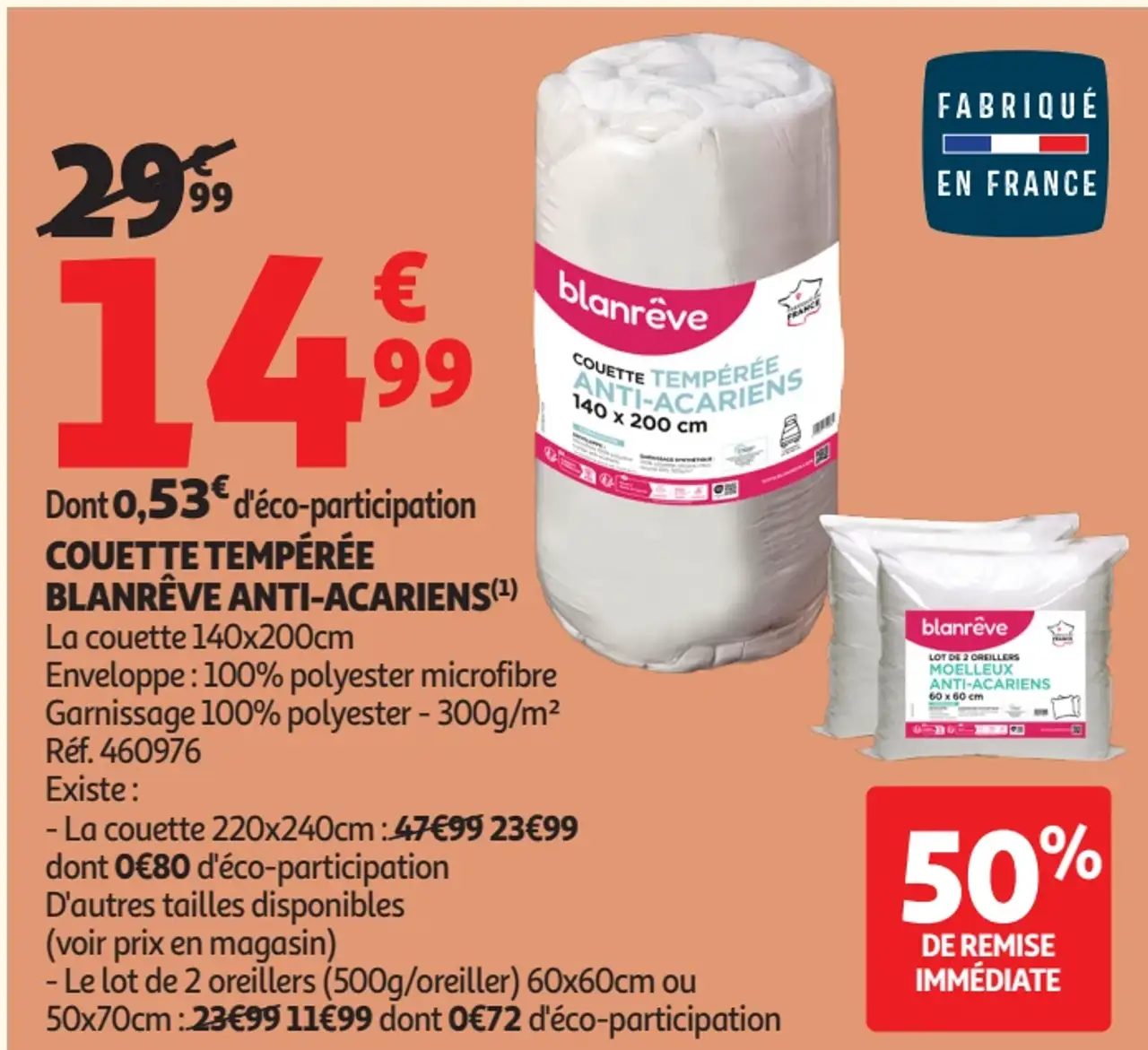 Couette tempérée Blanrêve Anti-Acariens