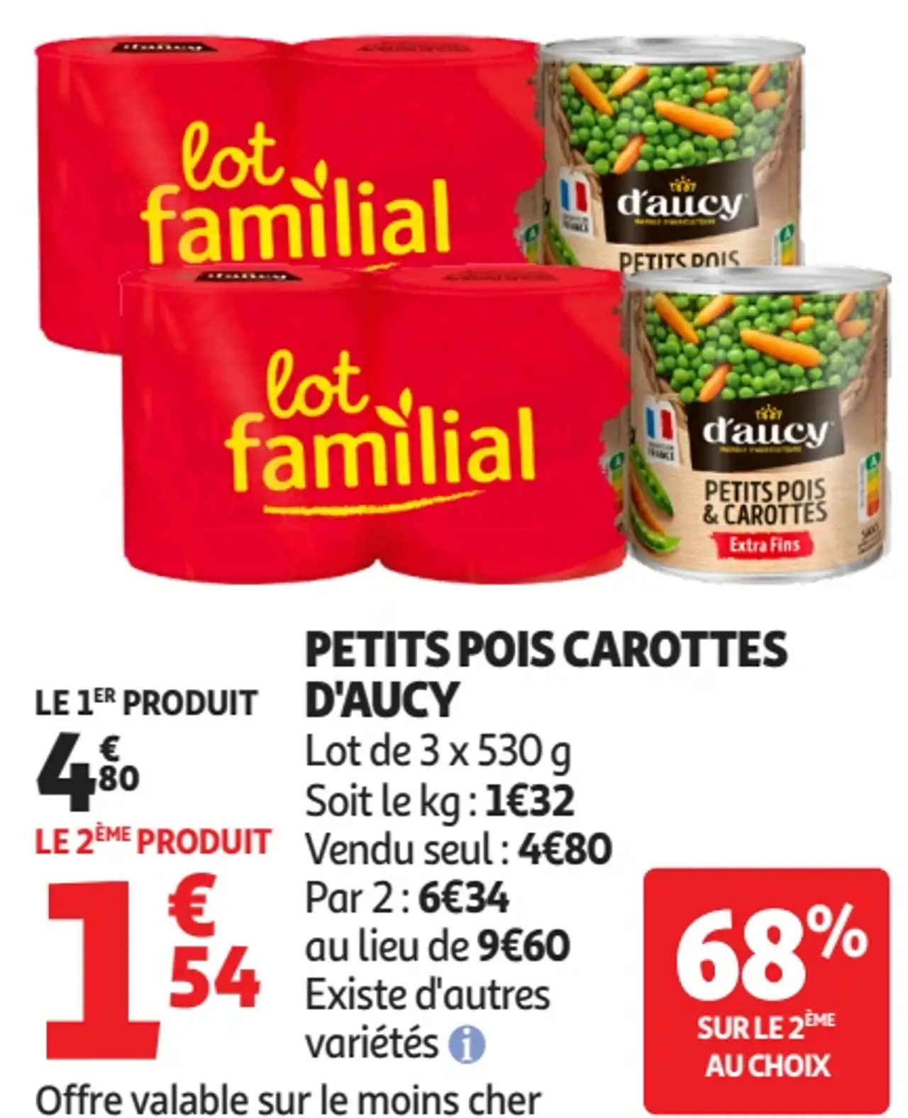 PETITS POIS CAROTTES D'AUCY lot de 3 x 530 g