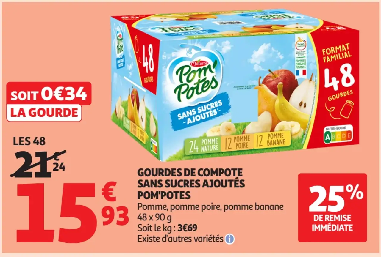 Gourdes de compote sans sucres ajoutés Pom'Potes