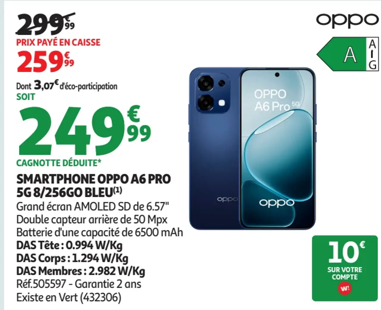 Smartphone Oppo A6 Pro 5G 8/256Go Bleu