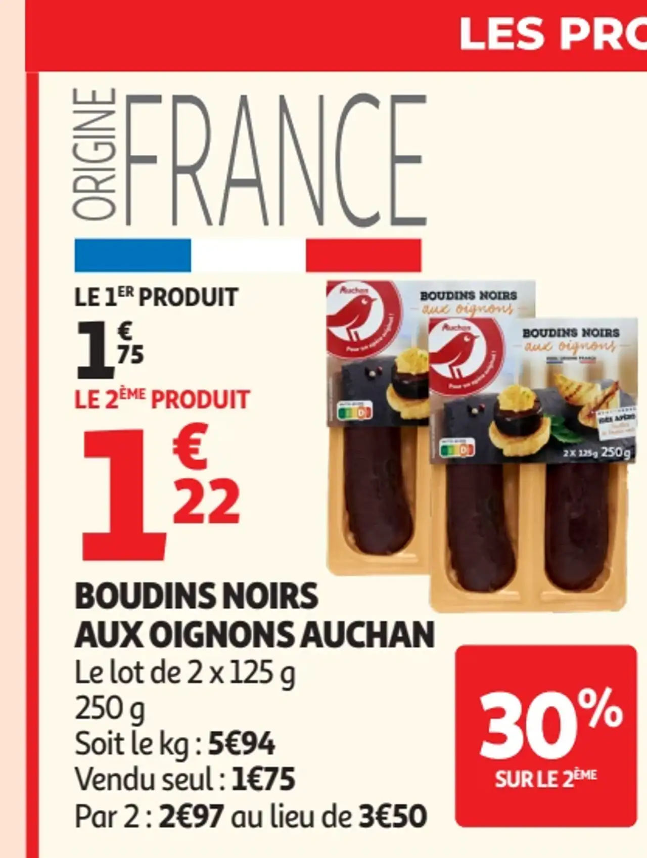 Boudins noirs aux oignons Auchan