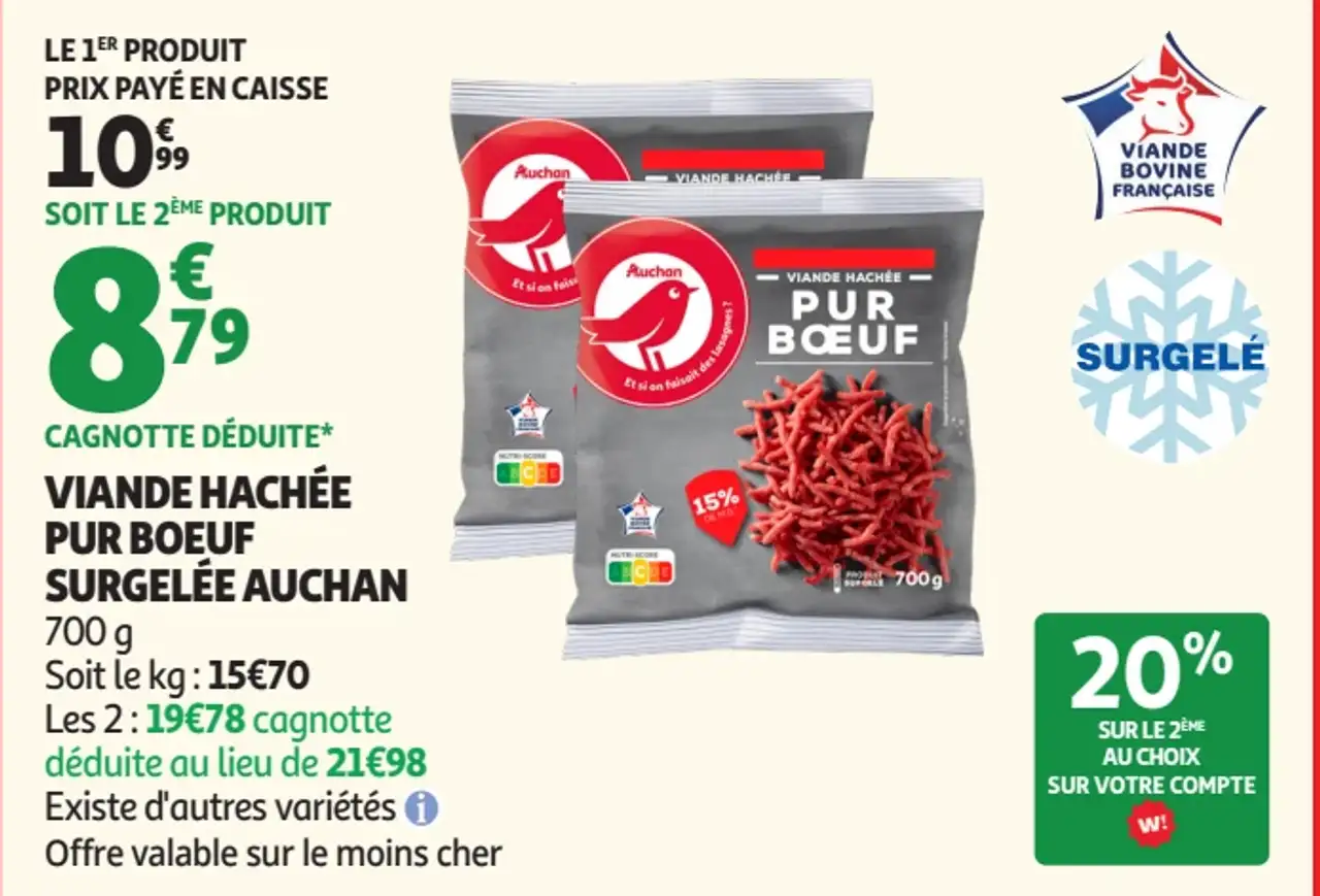Viande hachée pur bœuf surgelée Auchan