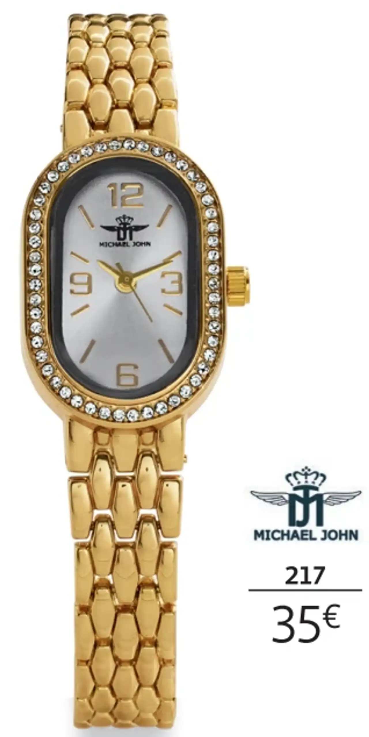 Montre femme MICHAEL JOHN dorée et strass