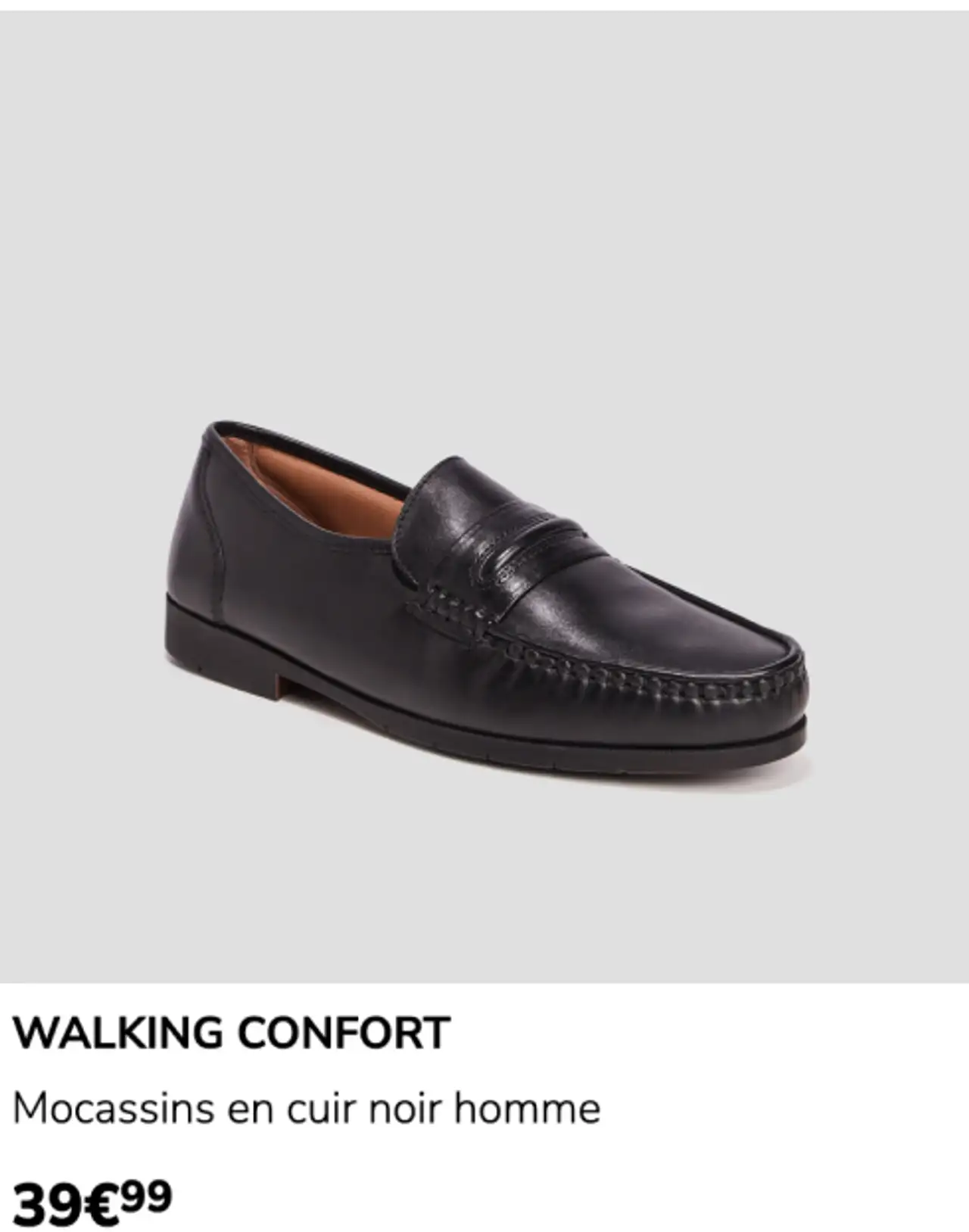 WALKING CONFORT Mocassins en cuir noir homme
