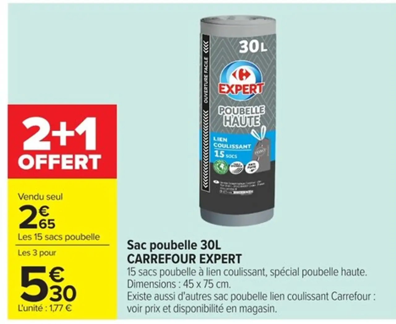 Sac poubelle 30L Carrefour Expert