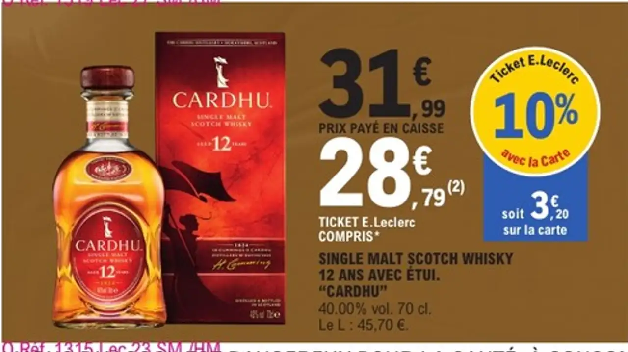 Single Malt Scotch Whisky 12 ans avec étui "Cardhu"