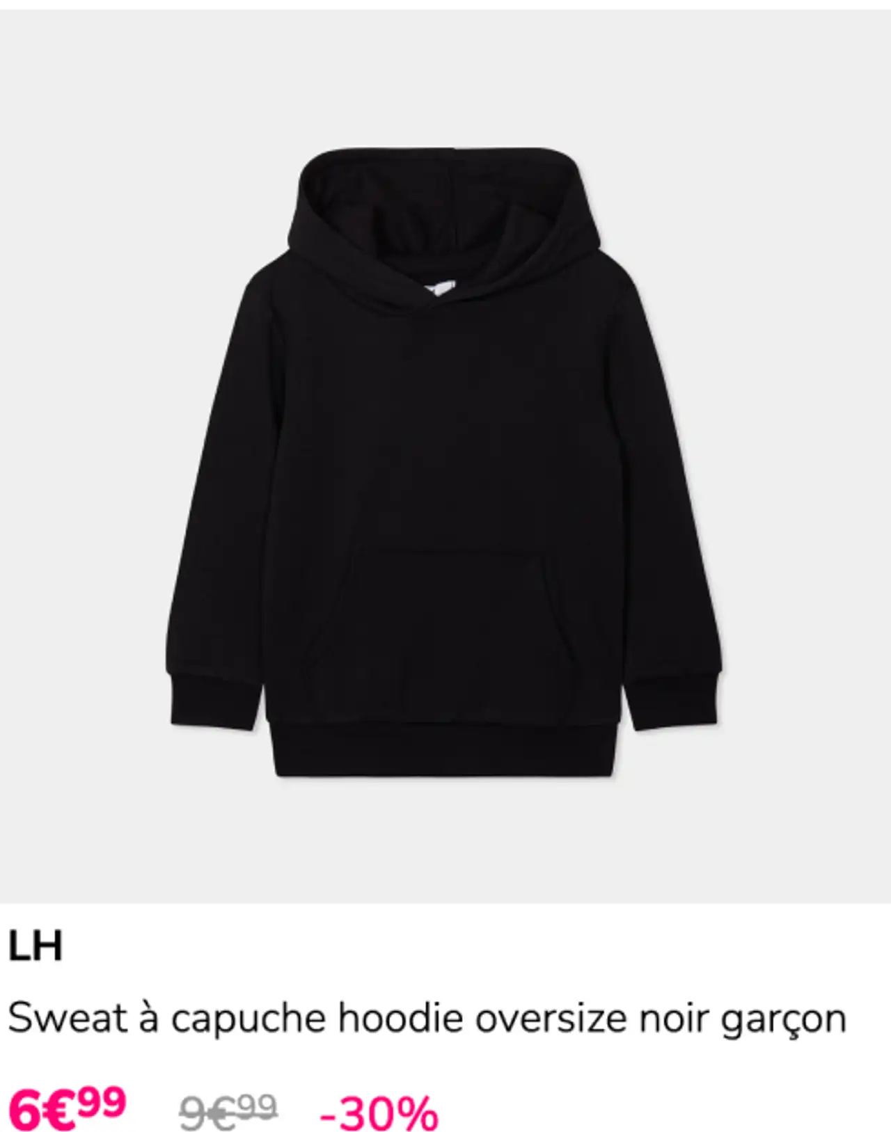 LH Sweat à capuche hoodie oversize noir garçon