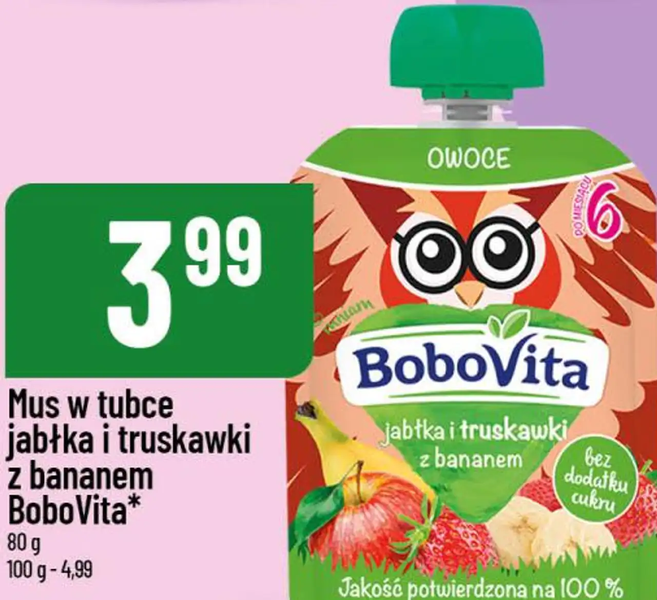 Mus w tubce jabłka i truskawki z bananem BoboVita