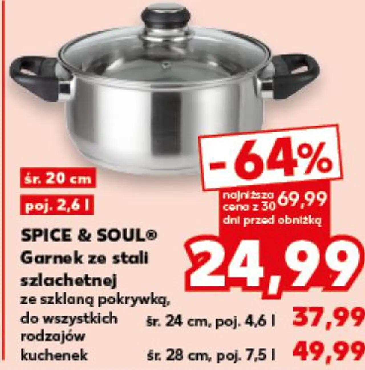 Garnek ze stali szlachetnej ze szklaną pokrywką, do wszystkich rodzajów kuchenek