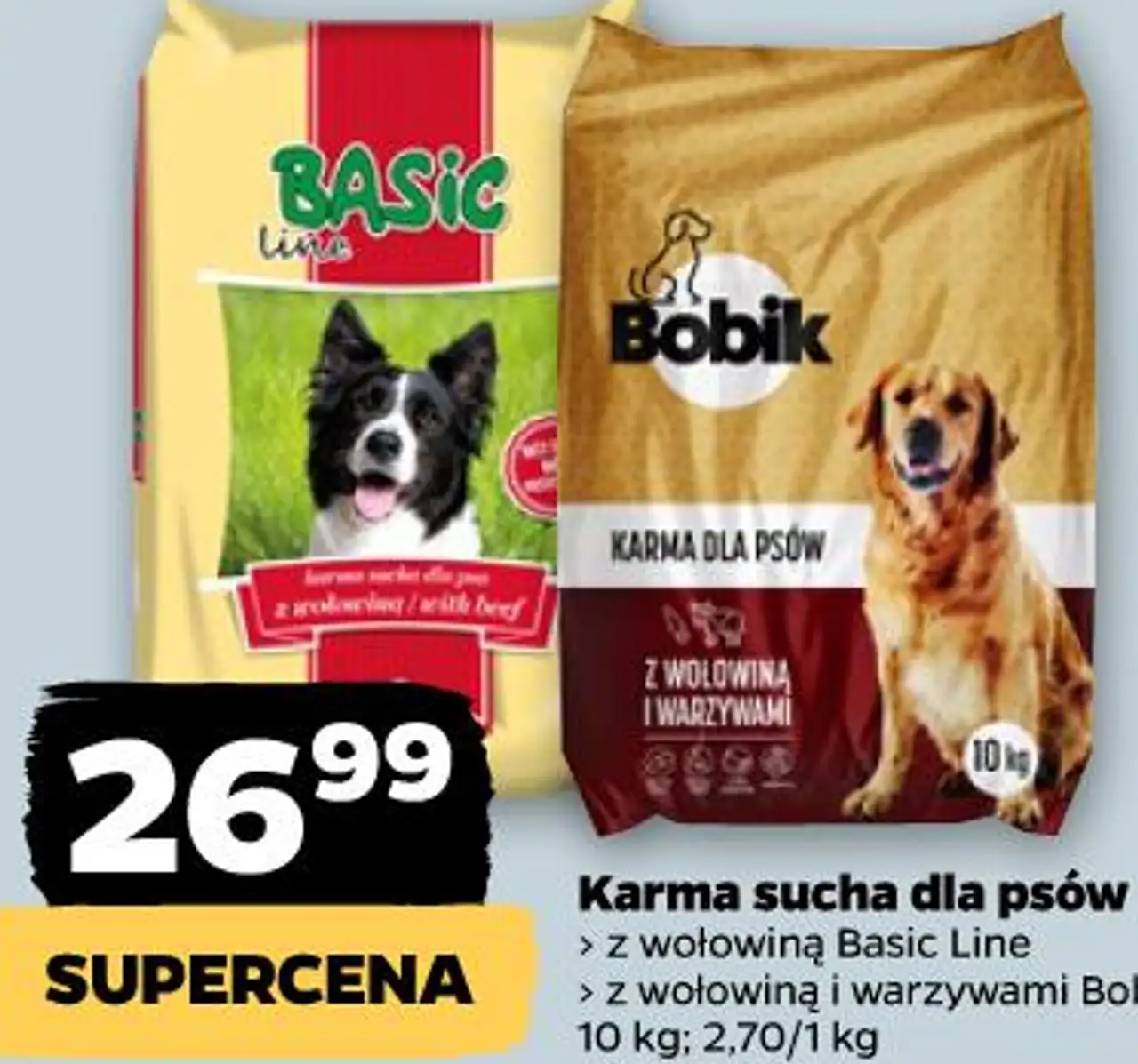 Karma sucha dla psów z wołowiną Basic Line / z wołowiną i warzywami Bobik