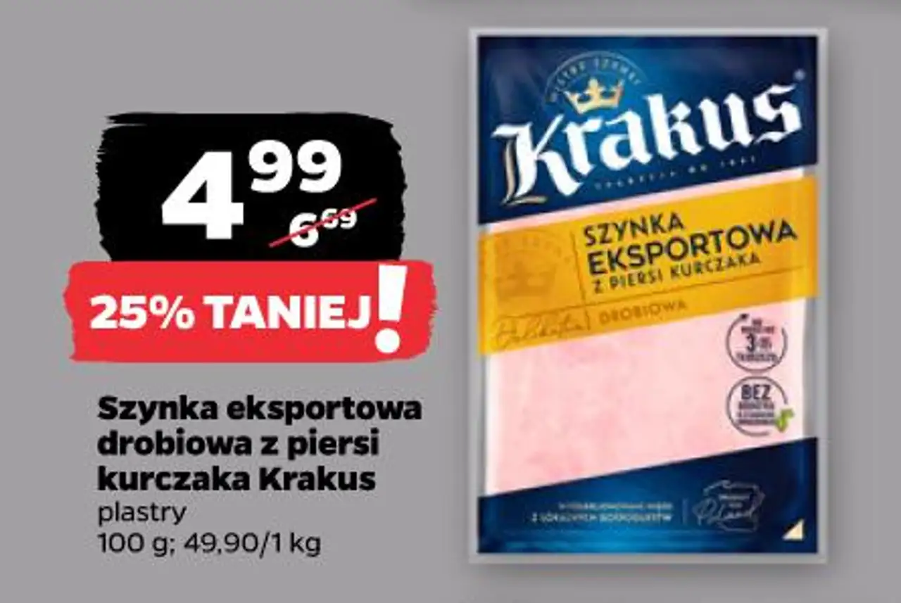Szynka eksportowa drobiowa z piersi kurczaka Krakus plastry