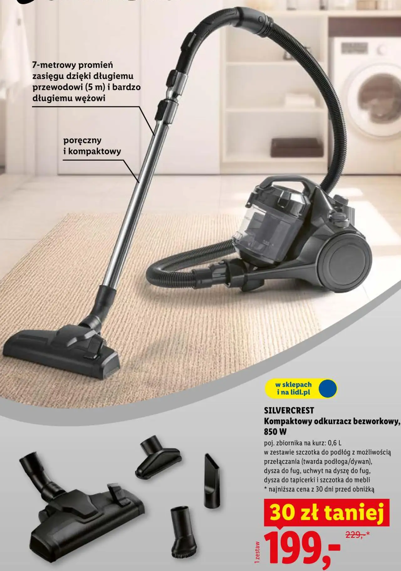 SILVERCREST Kompaktowy odkurzacz bezworkowy, 850 W