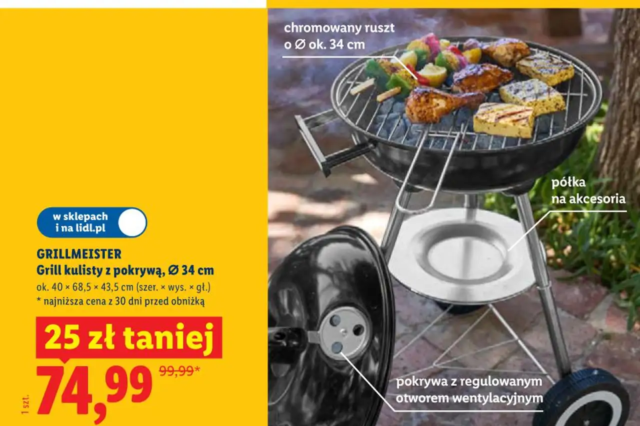 GRILLMEISTER Grill kulisty z pokrywą, Ø 34 cm