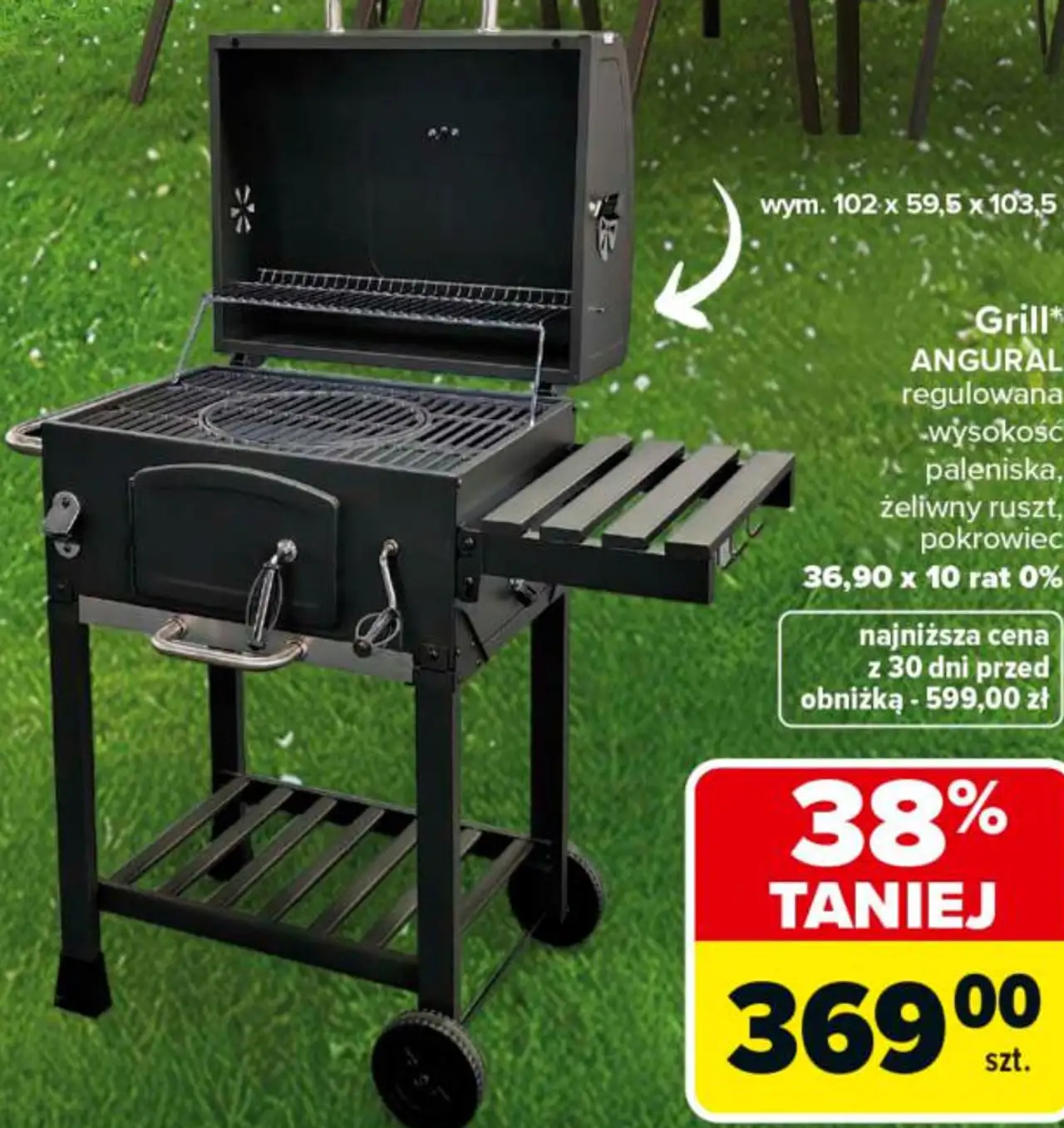 Grill* ANGURAL regulowana wysokość paleniska, żeliwny ruszt, pokrowiec