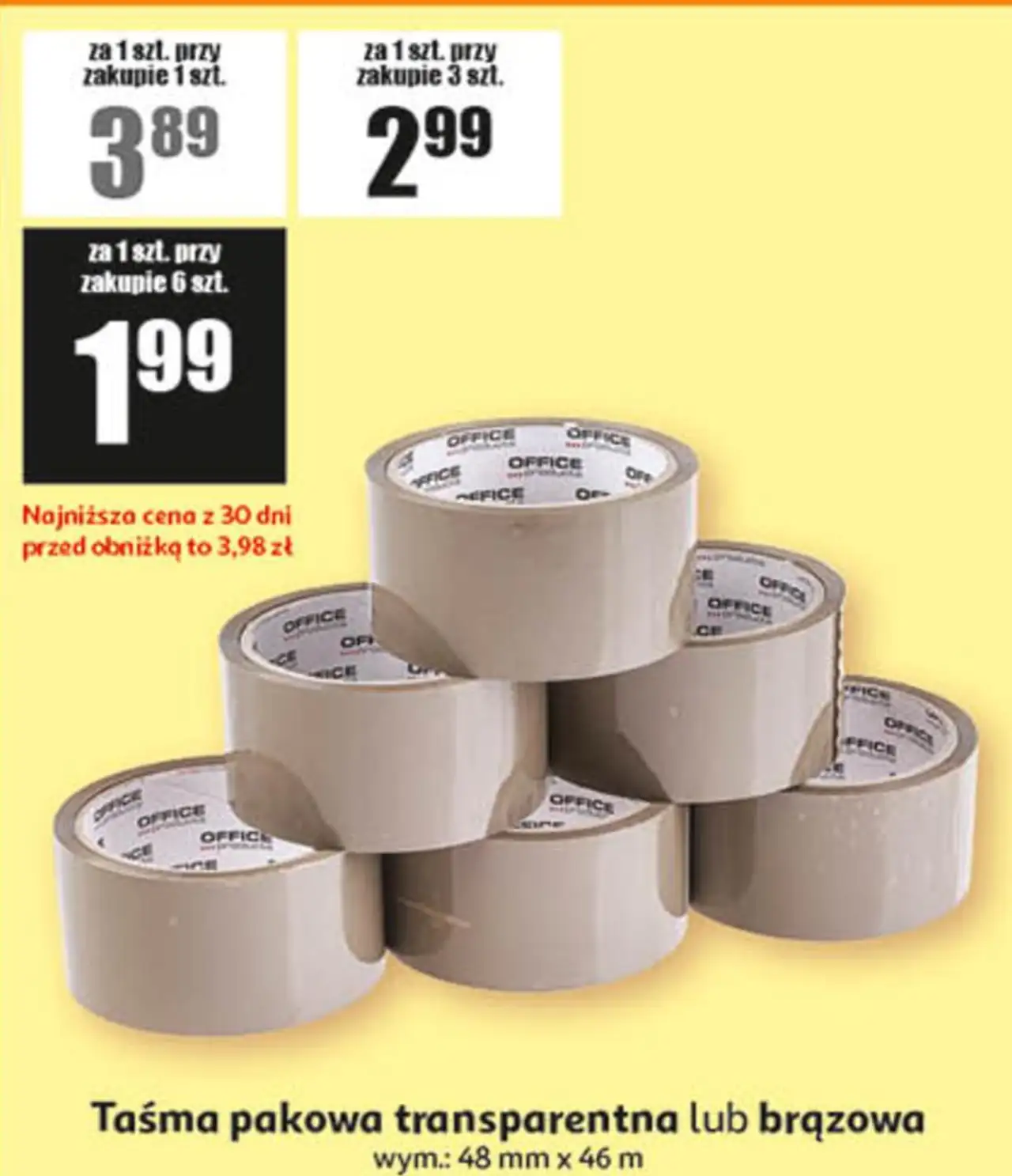 Taśma pakowa transparentna lub brązowa wym.: 48 mm x 46 m