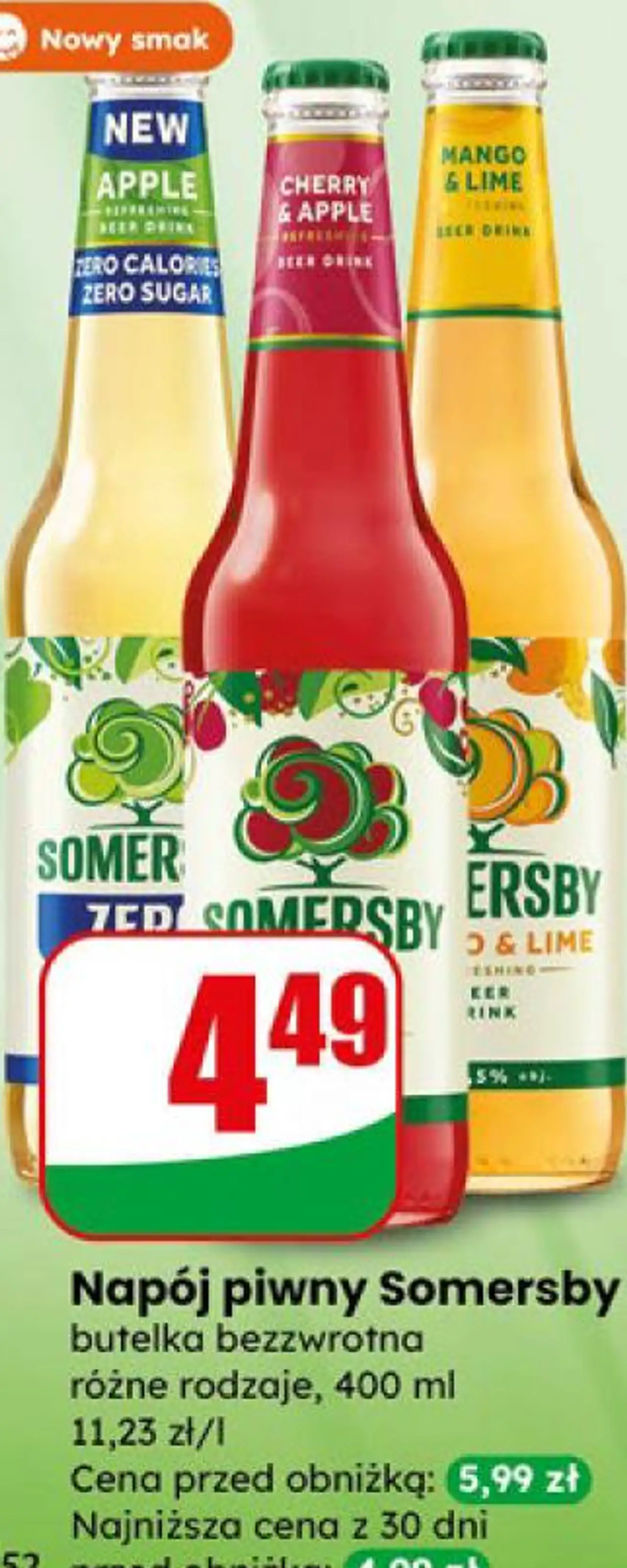 Napój piwny Somersby butelka bezzwrotna różne rodzaje, 400 ml