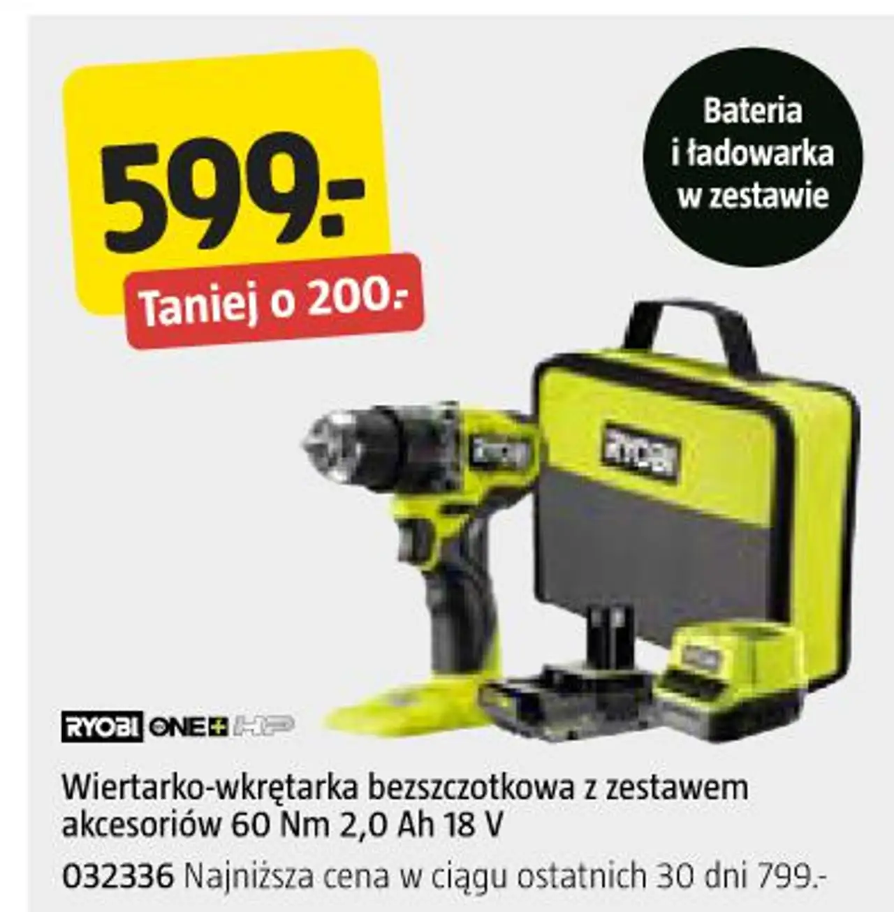 Wiertarko-wkrętarka bezszczotkowa z zestawem akcesoriów 60 Nm 2,0 Ah 18 V