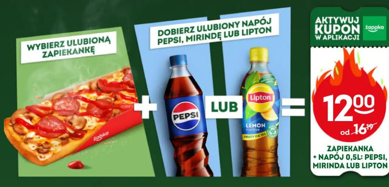 ZAPIEKANKA + NAPÓJ 0,5L: PEPSI, MIRINDA LUB LIPTON