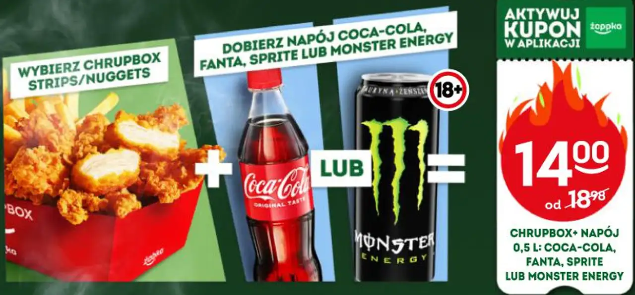 Chrupbox + napój 0,5 l: Coca-Cola, Fanta, Sprite lub Monster Energy