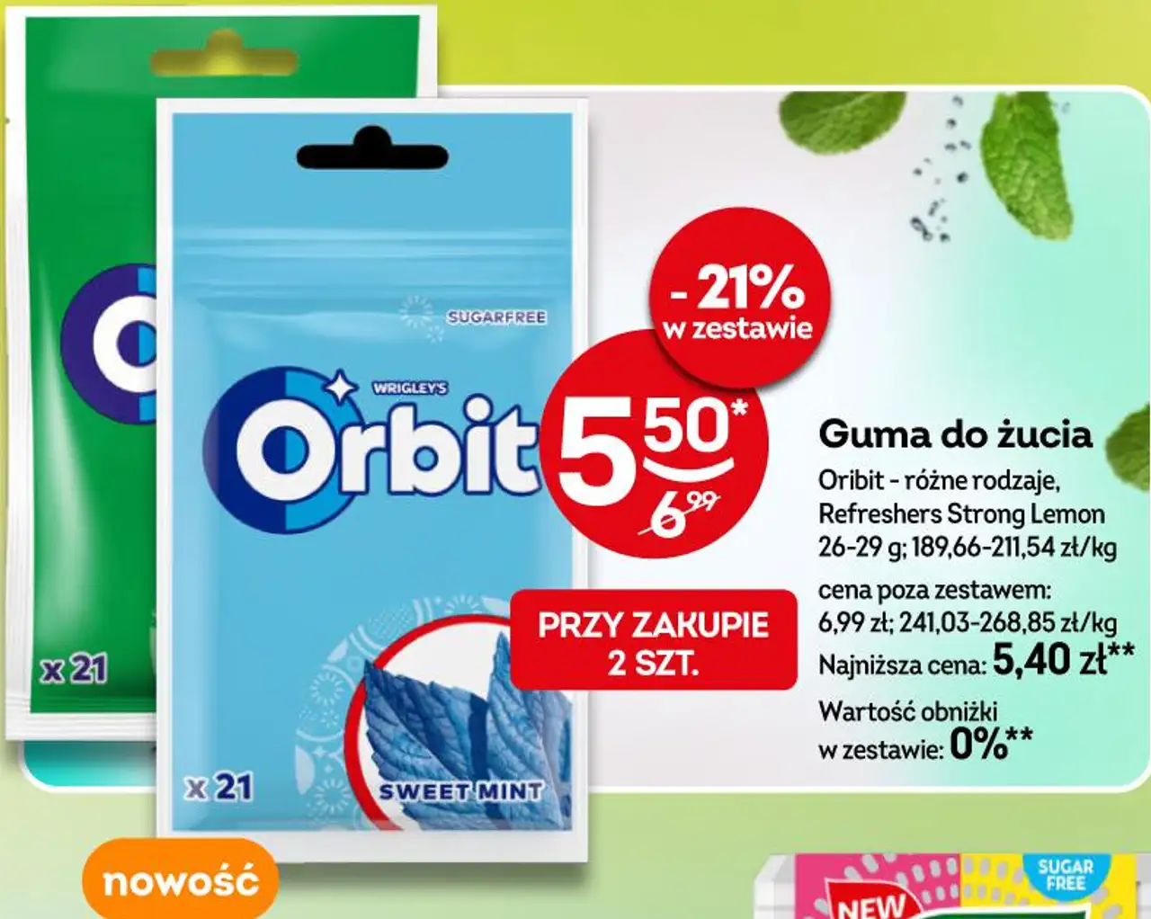Guma do żucia Orbit - różne rodzaje, Refreshers Strong Lemon