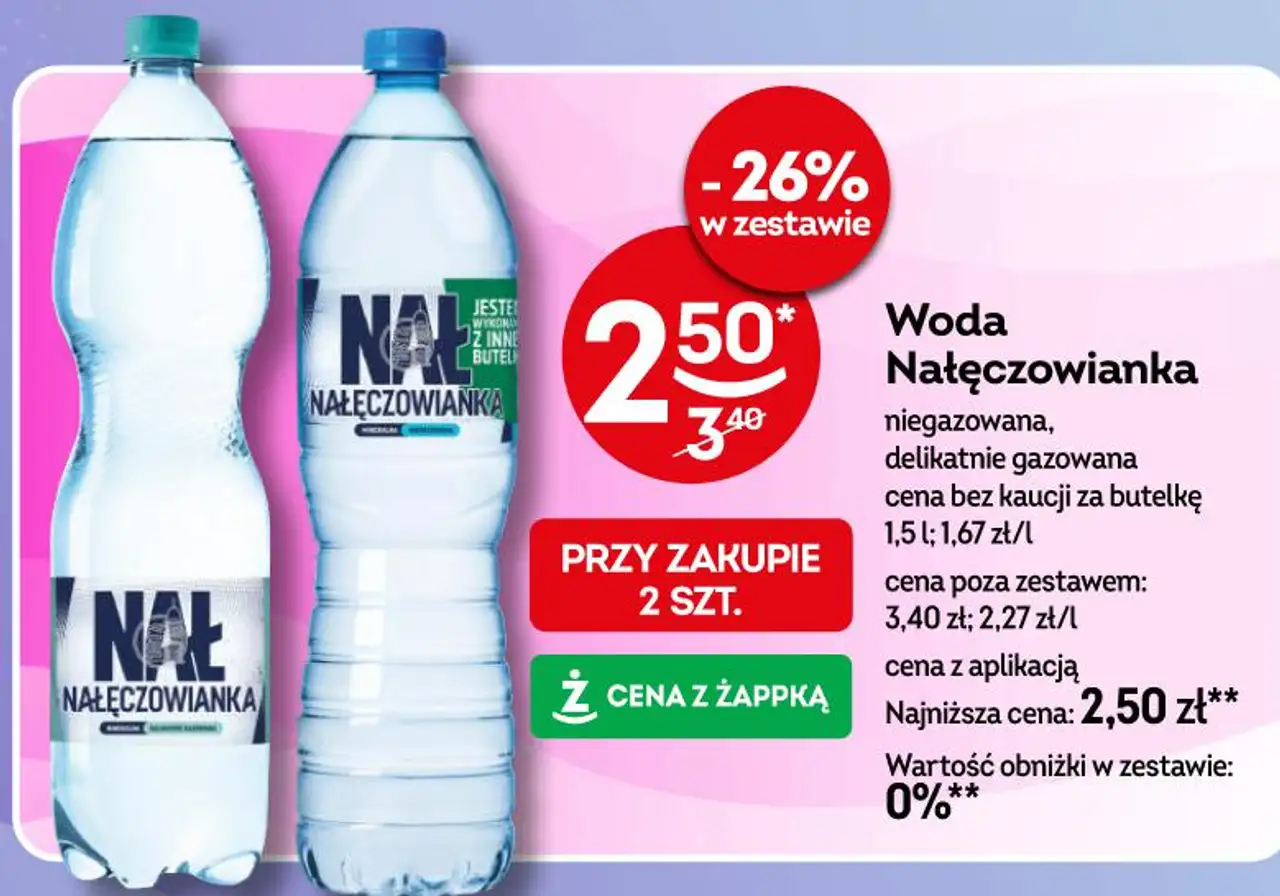Woda Nałęczowianka niegazowana, delikatnie gazowana
