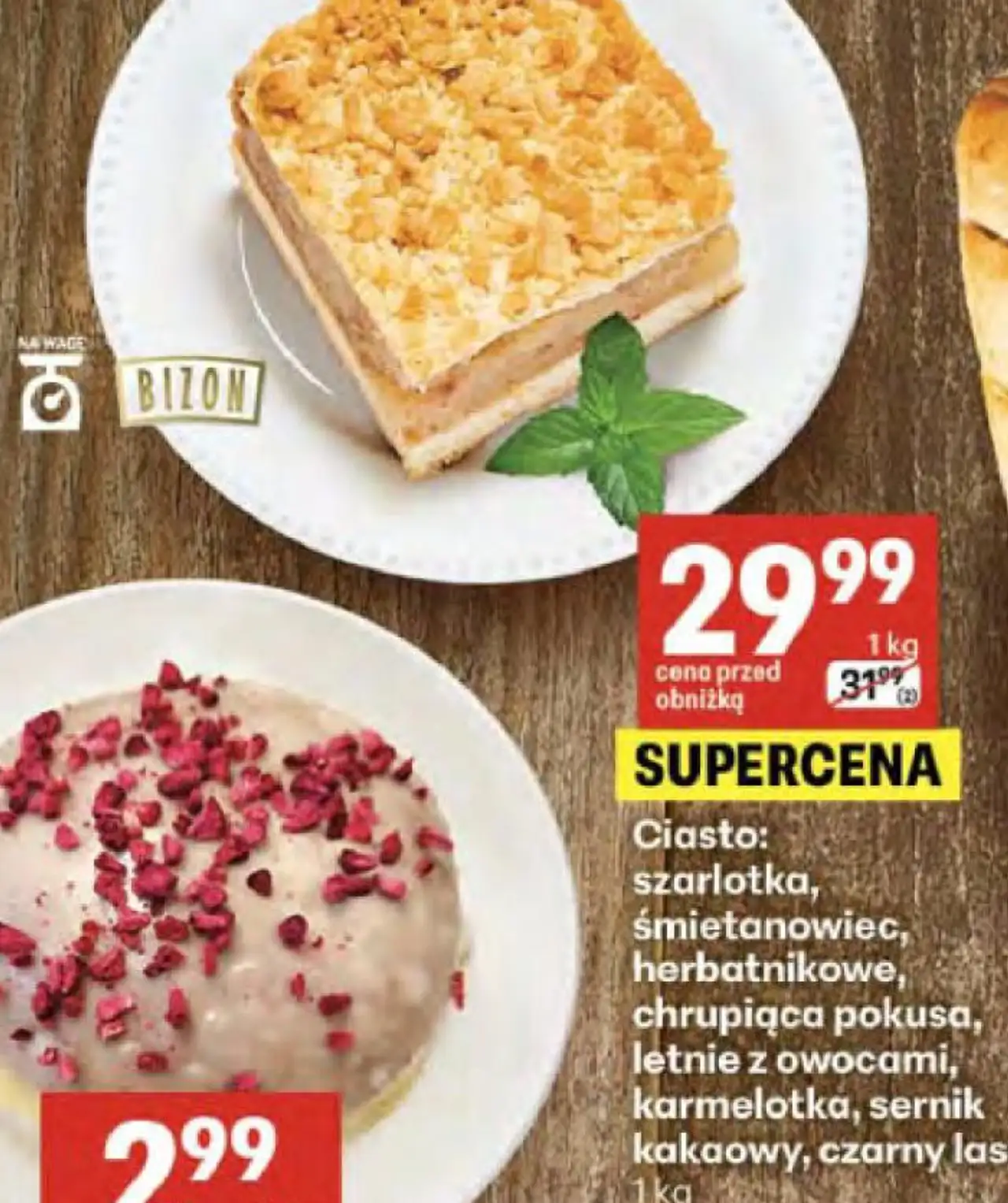 Ciasto: szarlotka, śmietanowiec, herbatnikowe, chrupiąca pokusa, letnie z owocami, karmelotka, sernik kakaowy, czarny las