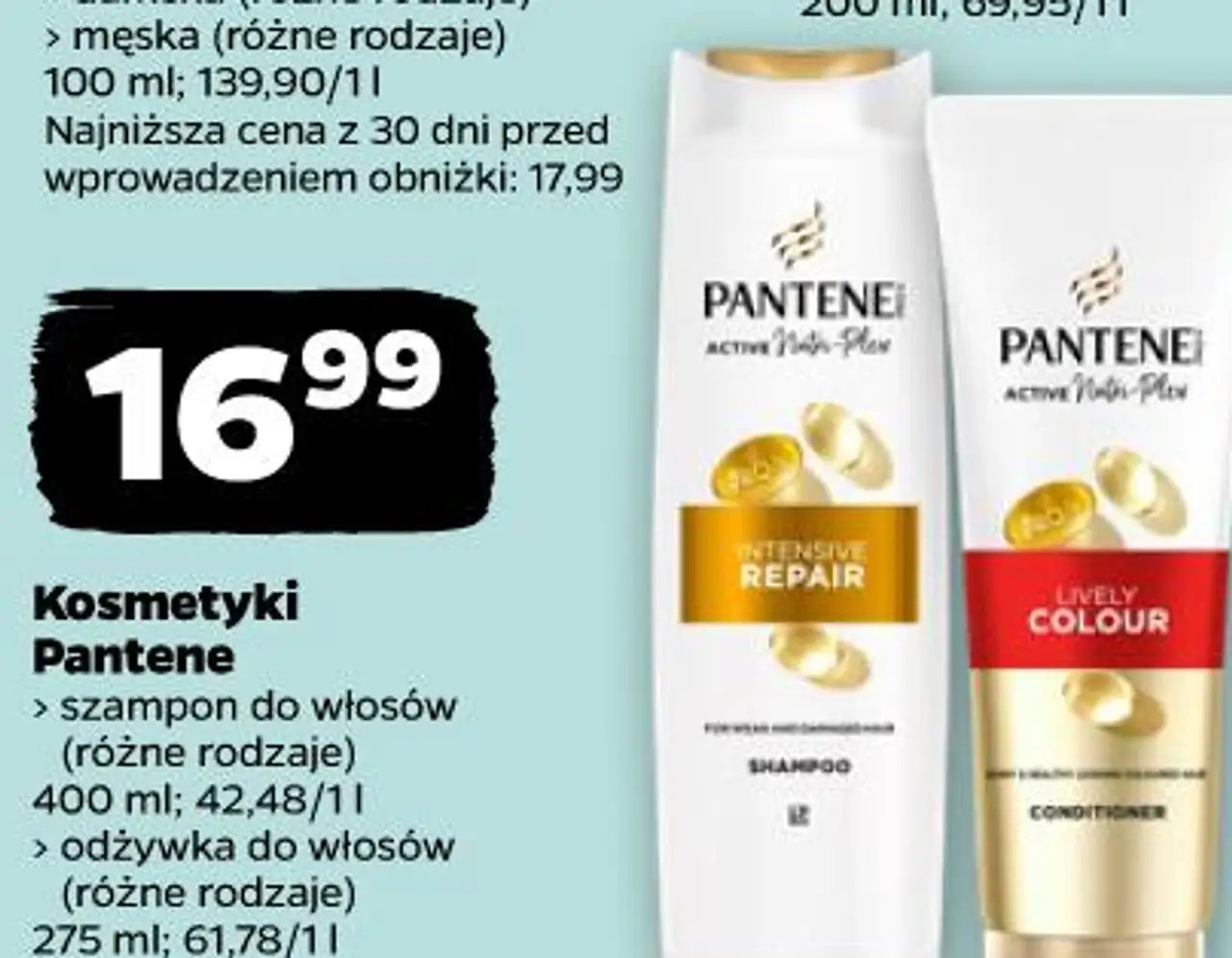 Kosmetyki Pantene > szampon do włosów (różne rodzaje) 400 ml > odżywka do włosów (różne rodzaje) 275 ml