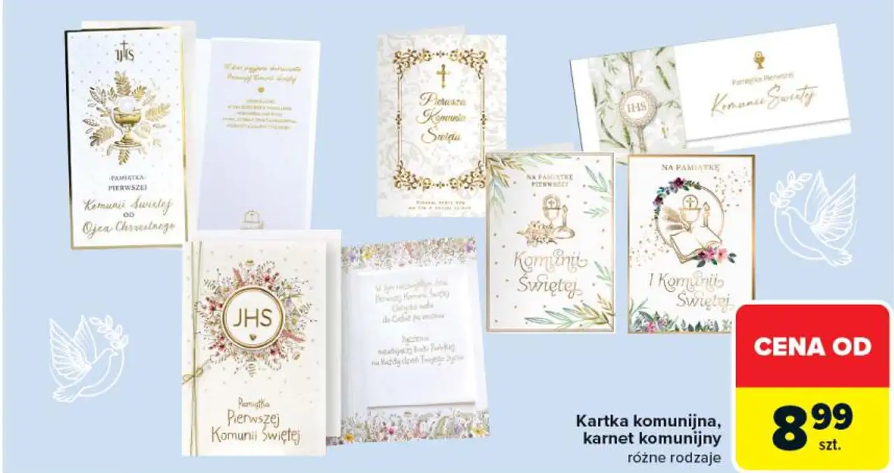 Kartka komunijna, karnet komunijny różne rodzaje