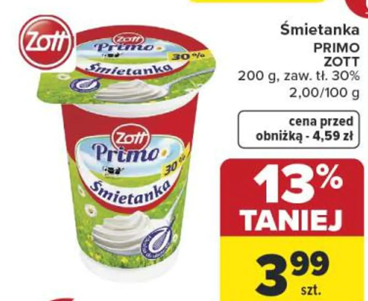 Śmietanka PRIMO ZOTT 200 g, zaw. tł. 30%