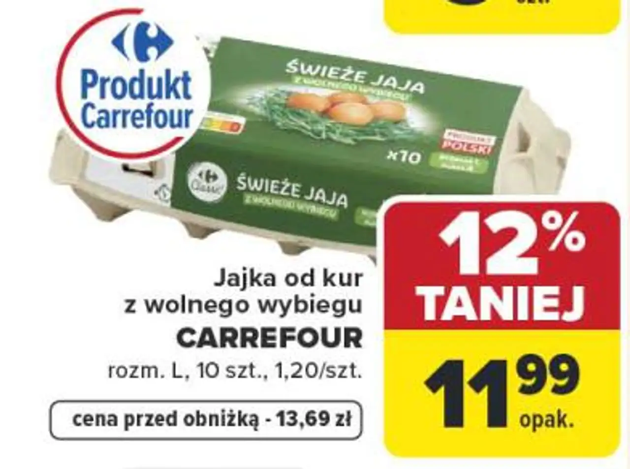 Jajka od kur z wolnego wybiegu CARREFOUR rozm. L, 10 szt.