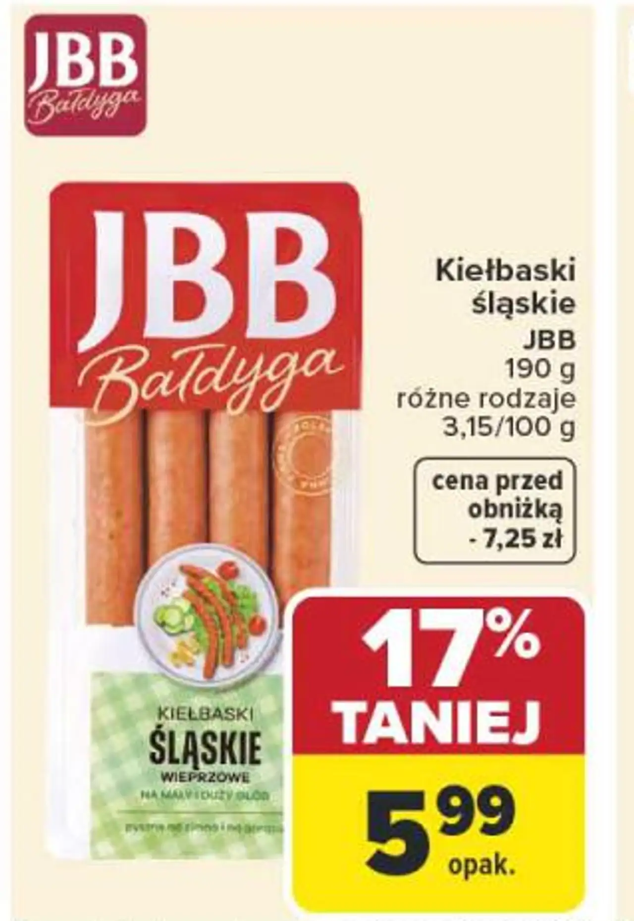 Kiełbaski śląskie JBB 190 g różne rodzaje