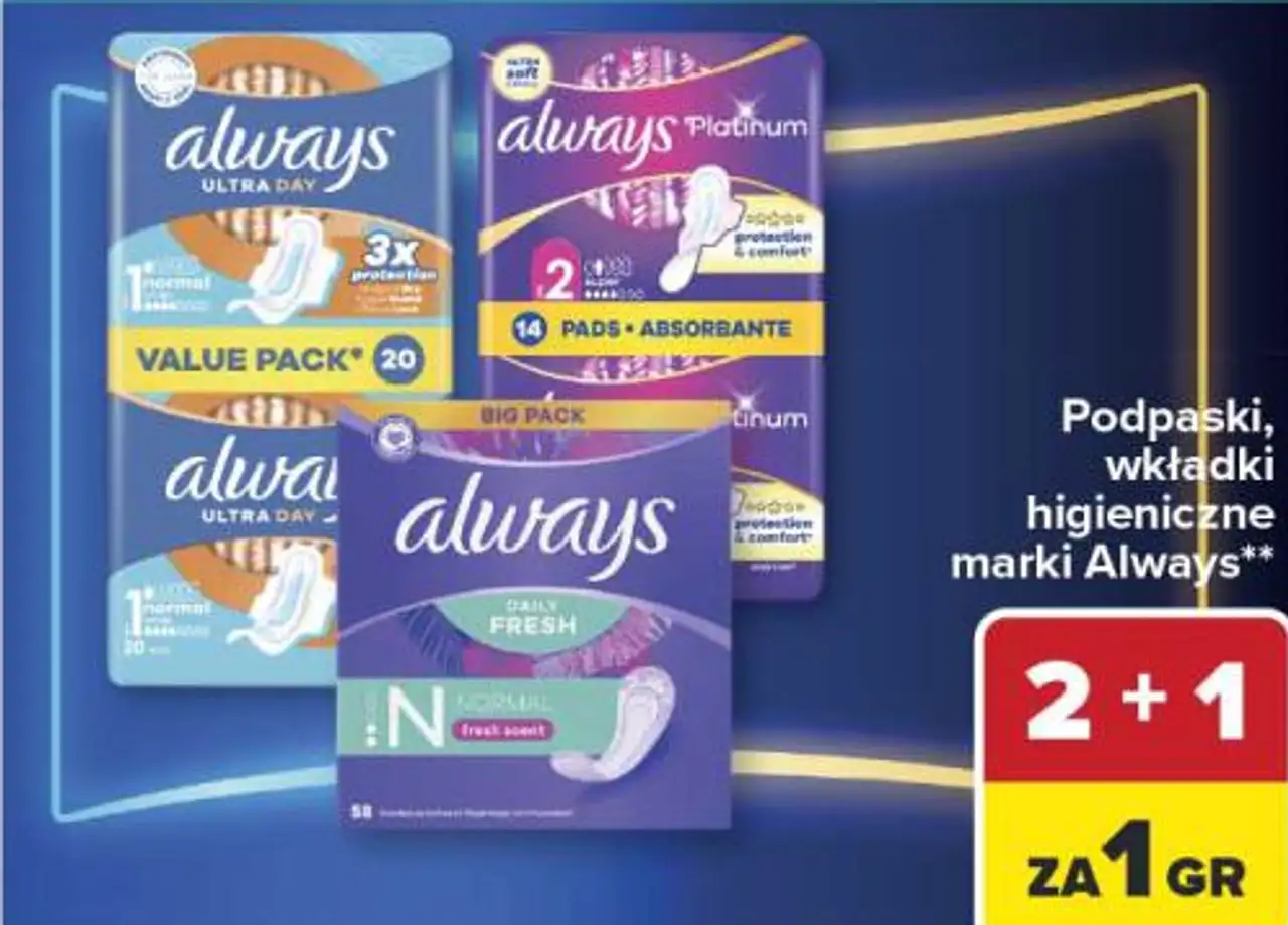 Podpaski, wkładki higieniczne marki always**