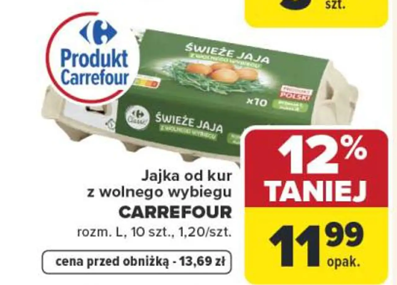 Jajka od kur z wolnego wybiegu CARREFOUR rozm. L