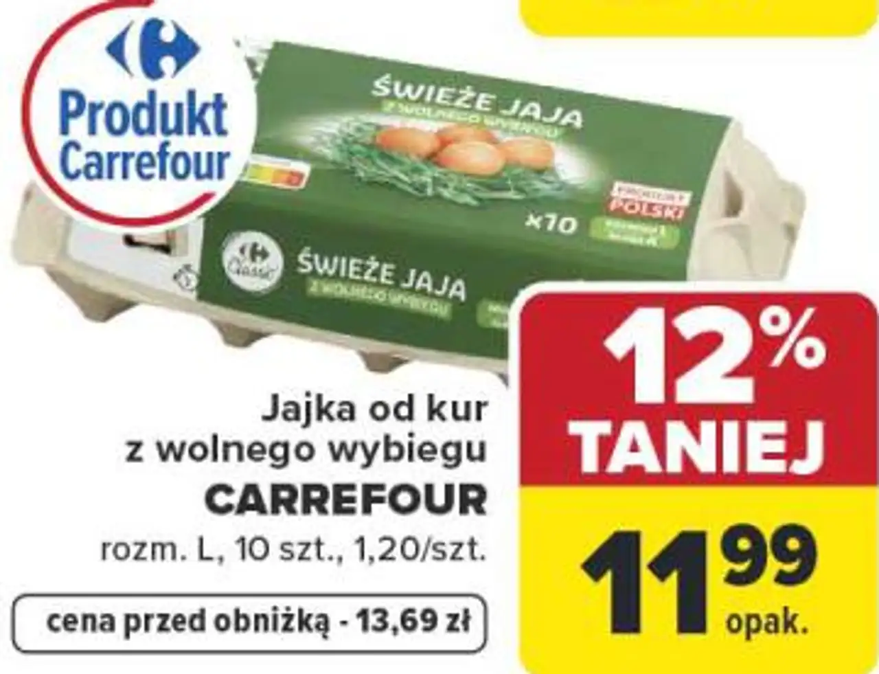 Jajka od kur z wolnego wybiegu CARREFOUR rozm. L