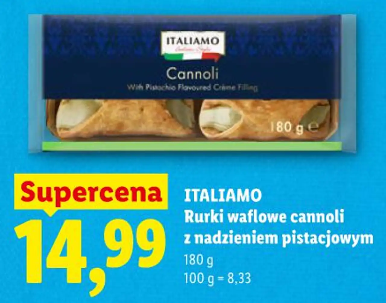 ITALIAMO Rurki waflowe cannoli z nadzieniem pistacjowym