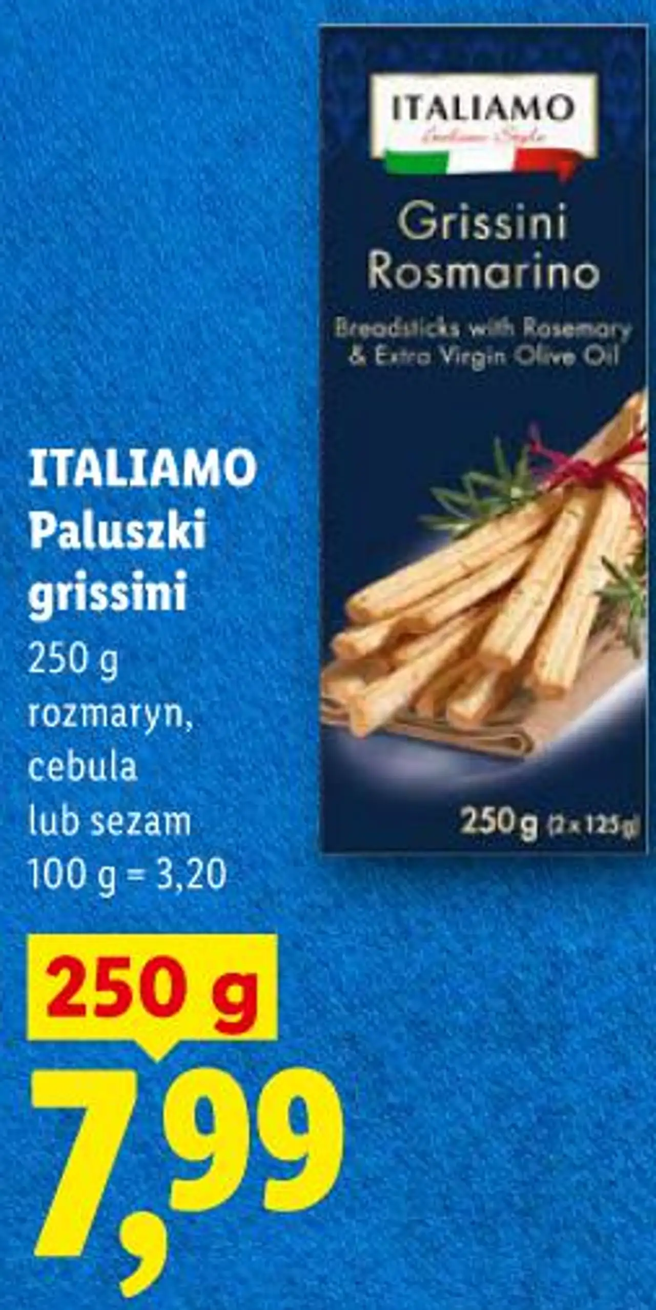 ITALIAMO Paluszki grissini 250 g rozmaryn, cebula lub sezam
