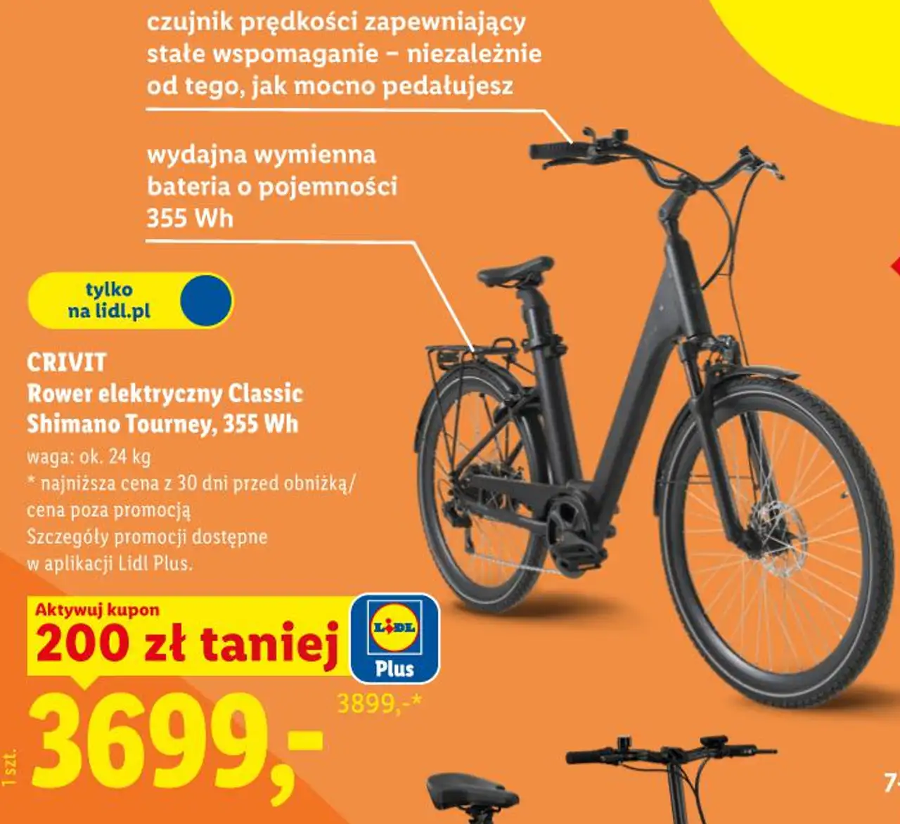 CRIVIT Rower elektryczny Classic Shimano Tourney, 355 Wh