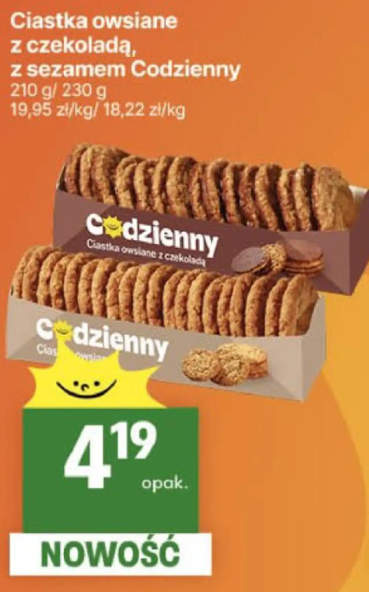 Ciastka owsiane z czekoladą, z sezamem Codzienny