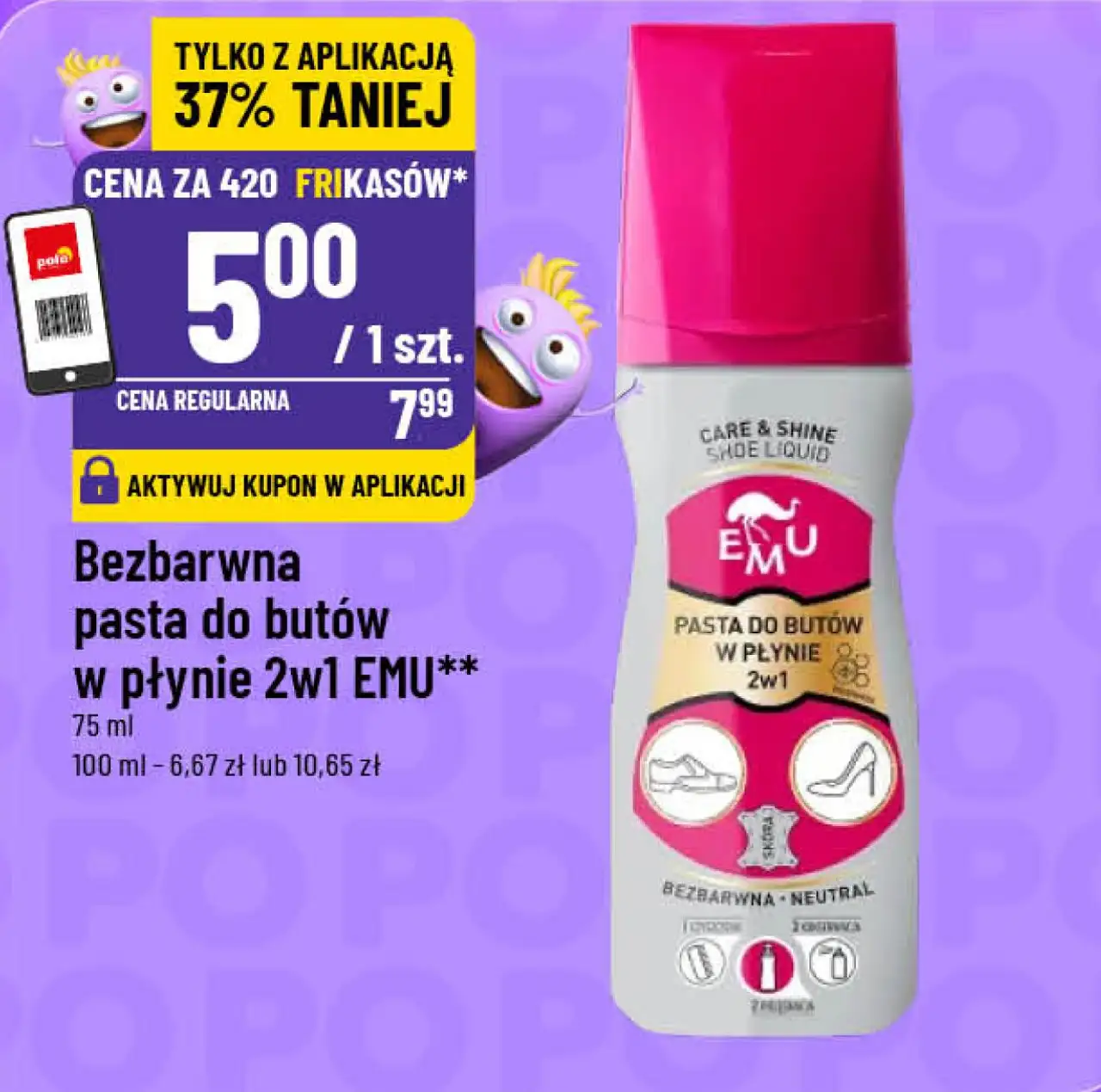 Bezbarwna pasta do butów w płynie 2w1 EMU