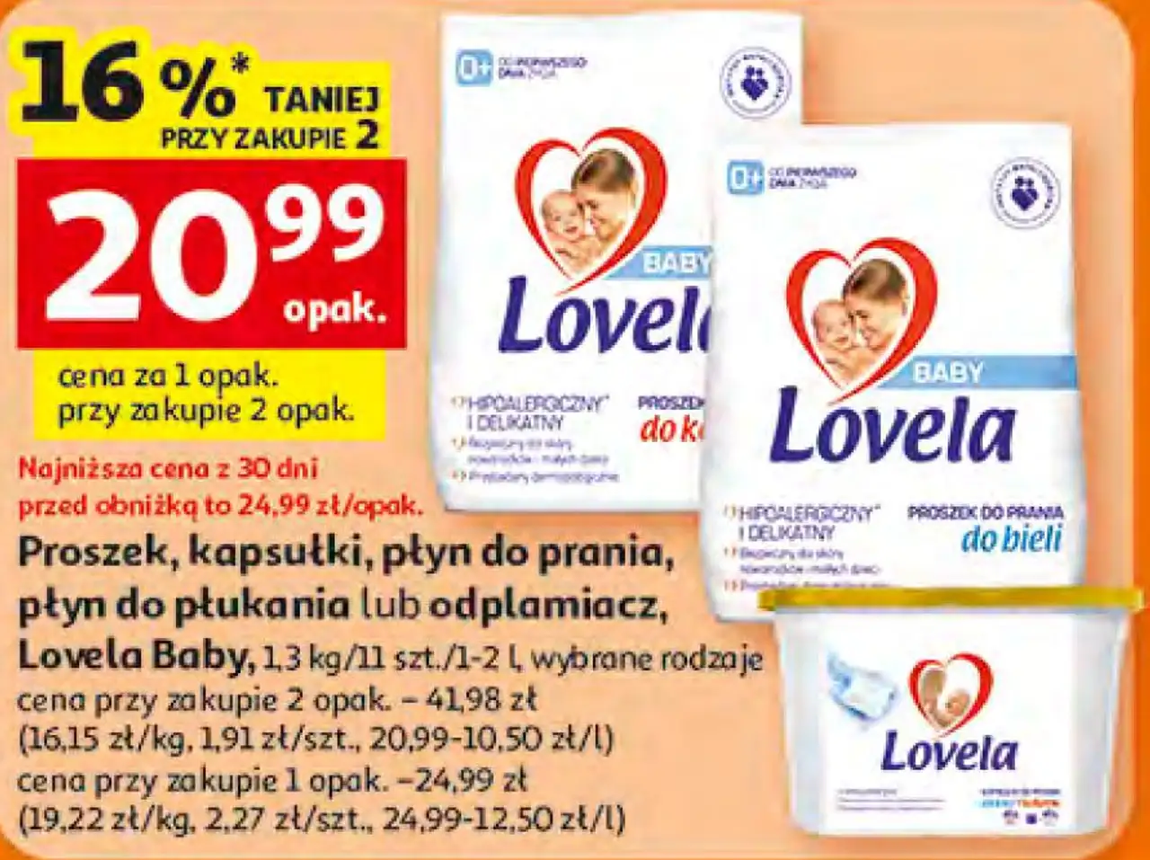 Proszek, kapsułki, płyn do prania, płyn do płukania lub odplamiacz Lovela Baby