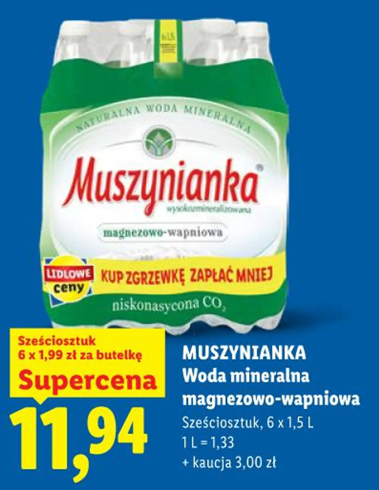 MUSZYNIANKA Woda mineralna magnezowo-wapniowa Sześciosztuk, 6 x 1,5 L