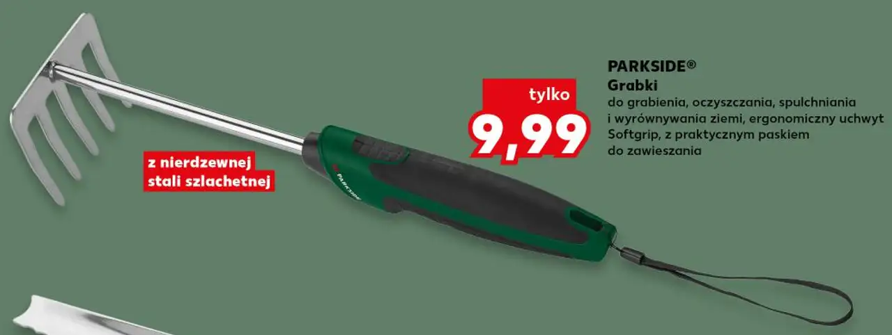 PARKSIDE® Grabki do grabienia, oczyszczania, spulchniania i wyrównywania ziemi, ergonomiczny uchwyt Softgrip, z praktycznym paskiem do zawieszania