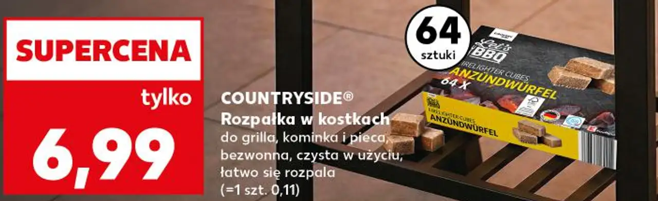 COUNTRYSIDE® Rozpałka w kostkach do grilla, kominka i pieca, bezwonna, czysta w użyciu, łatwo się rozpala