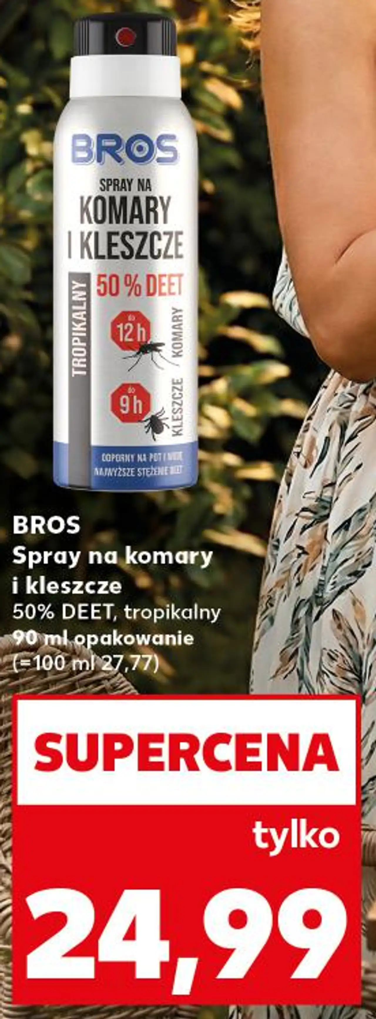 BROS Spray na komary i kleszcze 50% DEET, tropikalny 90 ml opakowanie