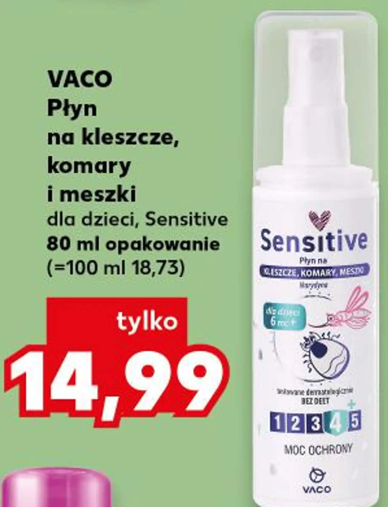 VACO Płyn na kleszcze, komary i meszki dla dzieci, Sensitive 80 ml